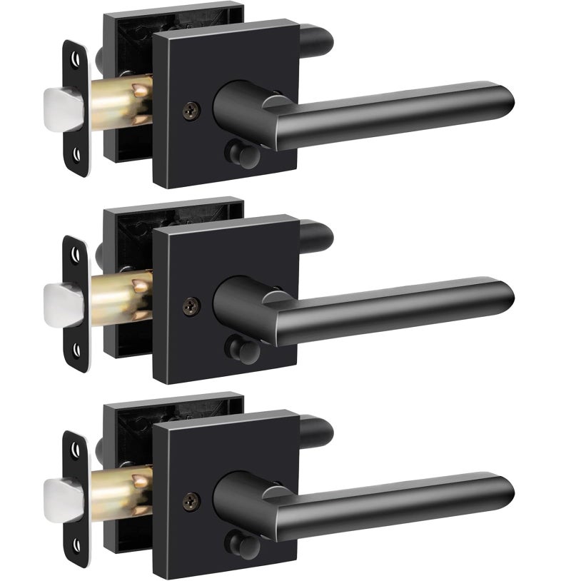 HOSOM 3 Pack Black Door Handle Interior Passage Door Lever for Hall and Closet Heavy Duty Reversible Door Handles Knob with Square Plate Left or Right Handing No Locking Matte Black - Image 1